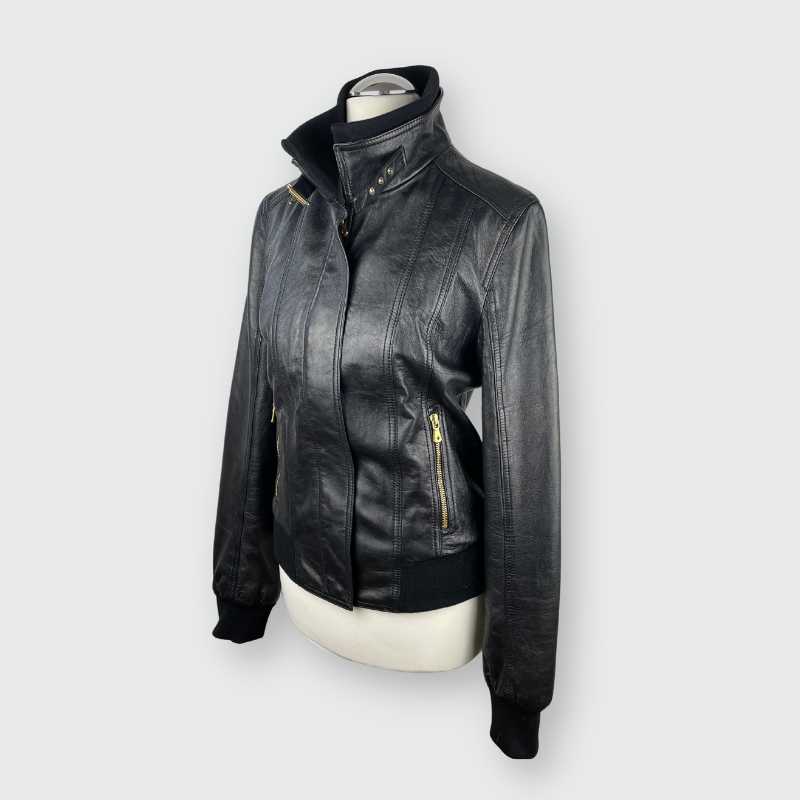 Dolce&Gabbana Lederjacke Schnallenkragen Schwarz