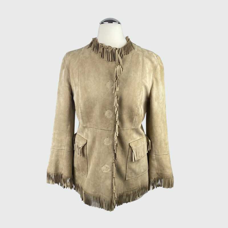 Dolce&Gabbana Lederjacke mit Fransen Sand
