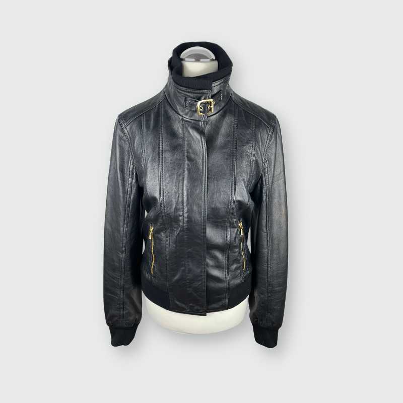 Dolce&Gabbana Lederjacke Schnallenkragen Schwarz