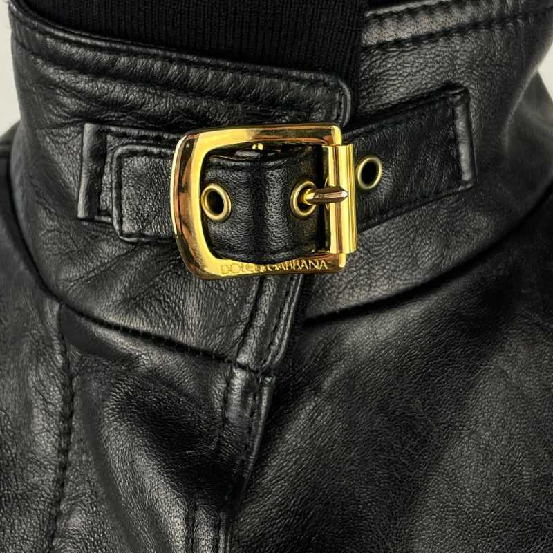 Dolce&Gabbana Lederjacke Schnallenkragen Schwarz
