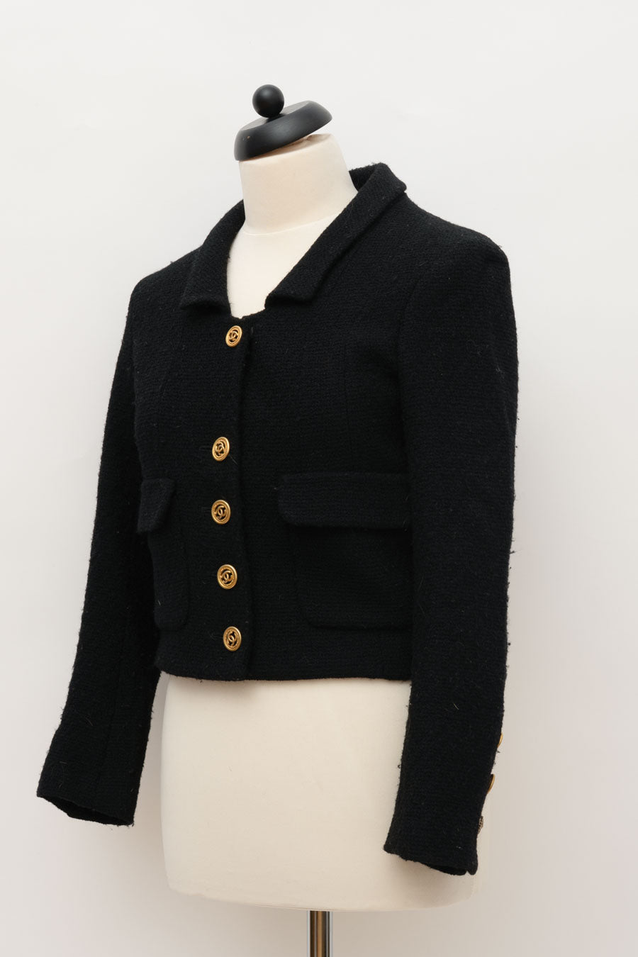 Chanel Tweed Jacke Cropped Schwarz