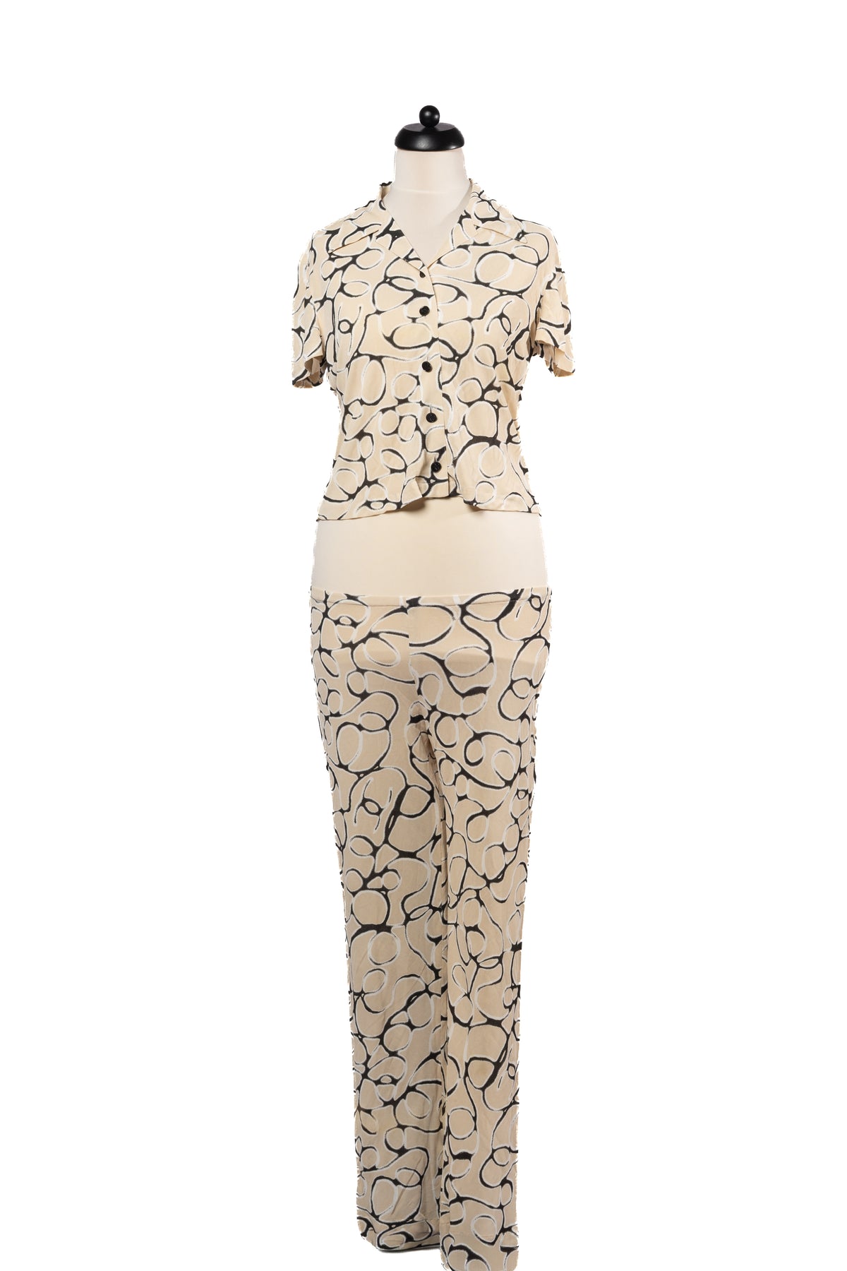Chanel Kombi Creme Schwarz mit Muster