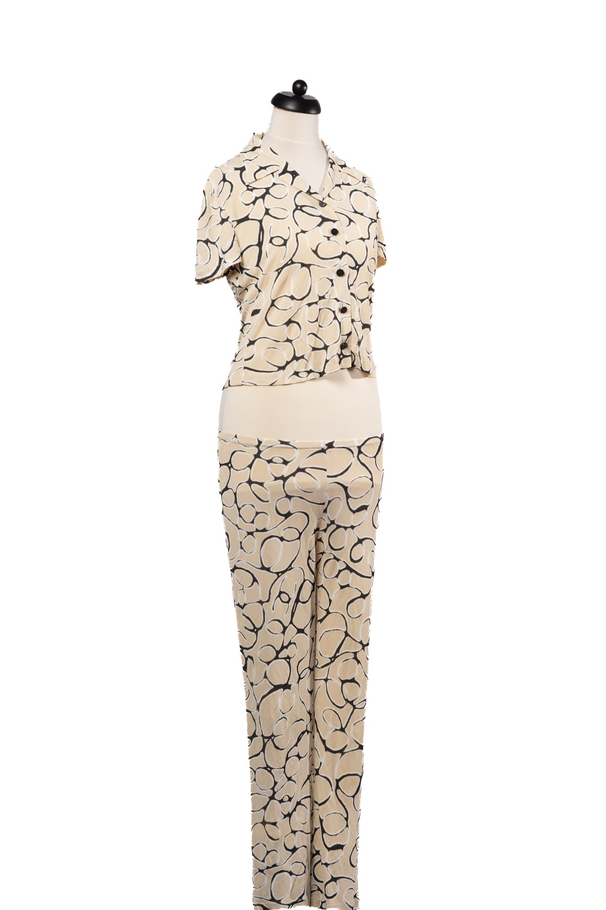 Chanel Kombi Creme Schwarz mit Muster
