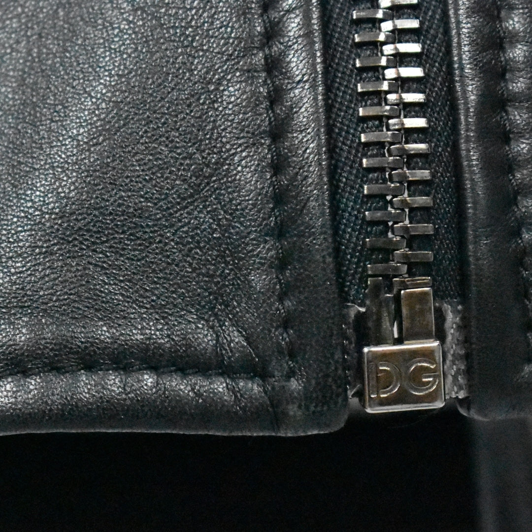 Dolce&Gabbana Lederjacke Kent-Kragen Schwarz