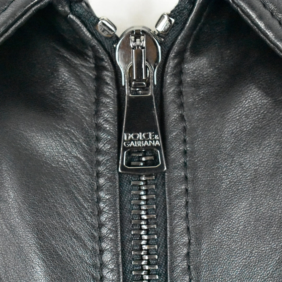 Dolce&Gabbana Lederjacke Kent-Kragen Schwarz