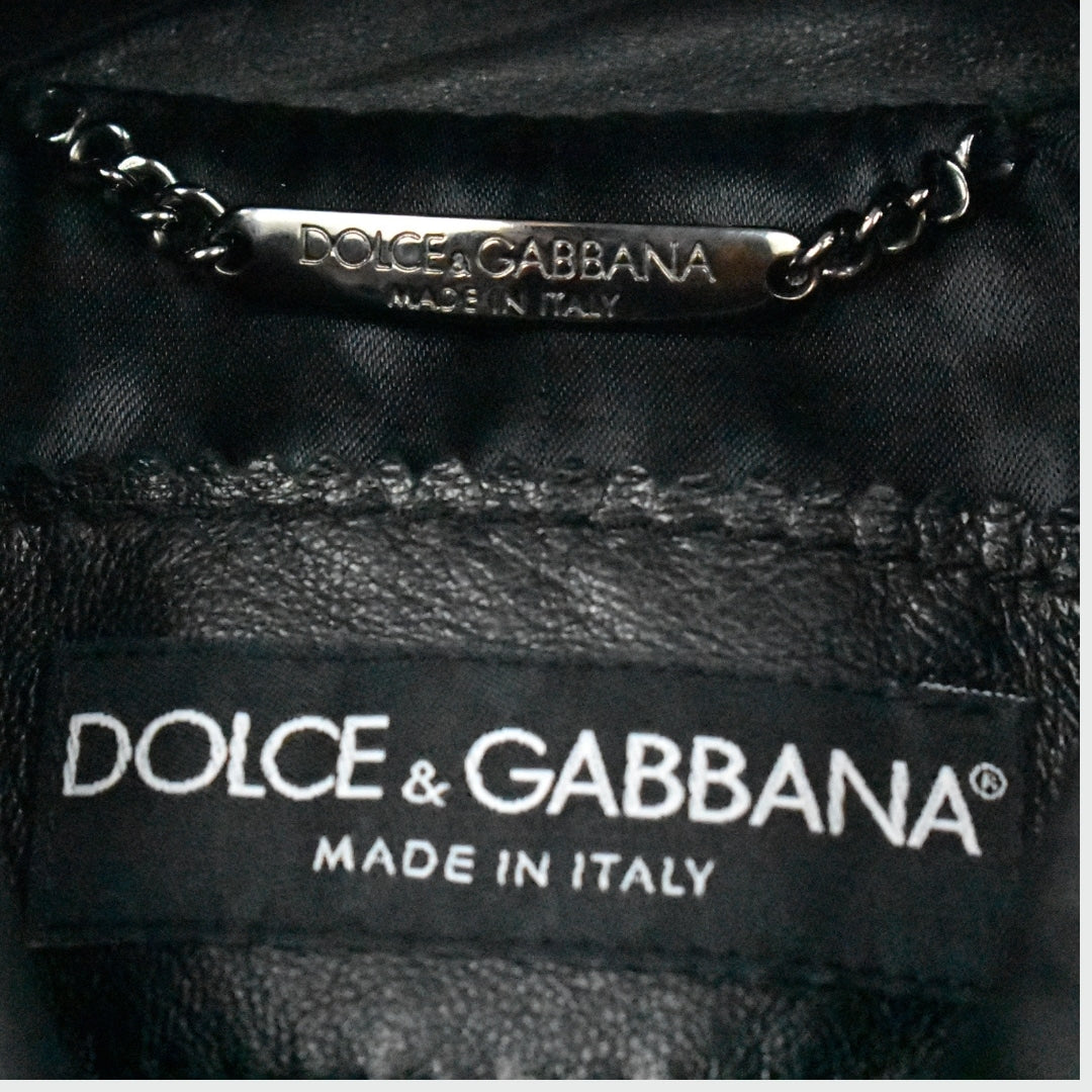 Dolce&Gabbana Lederjacke Kent-Kragen Schwarz