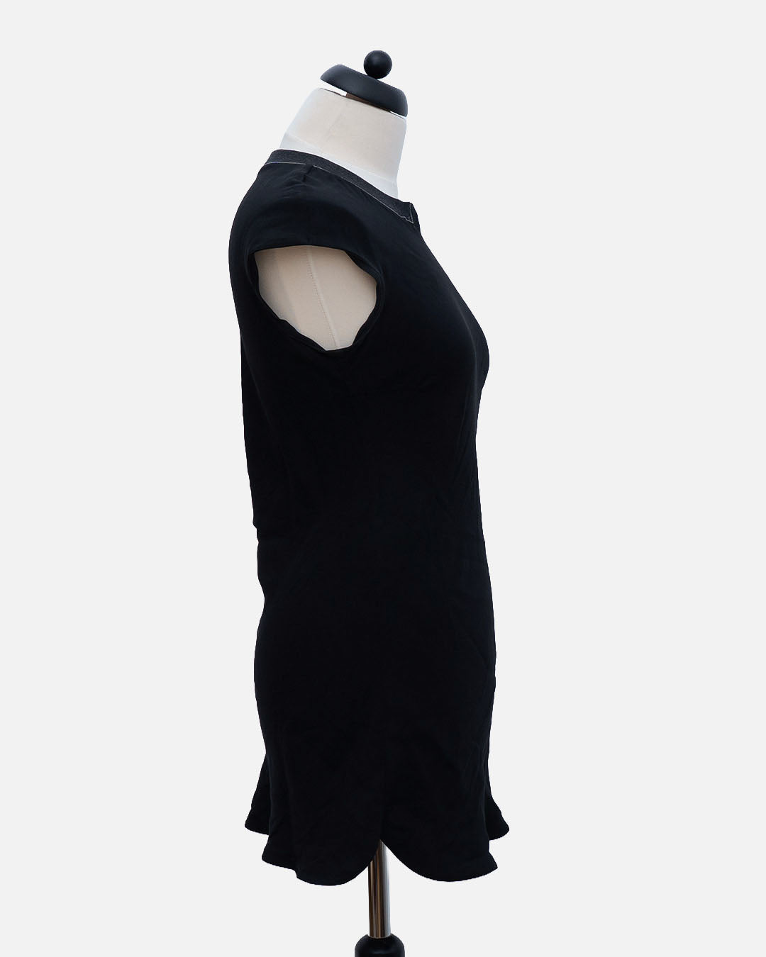 Brunello Cucinelli Seiden T-Shirt Schwarz mit grauem Kragen