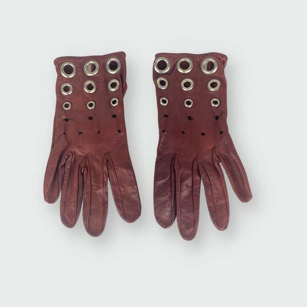 Hermès Lederhandschuhe Silberne Kreise · Bordeaux