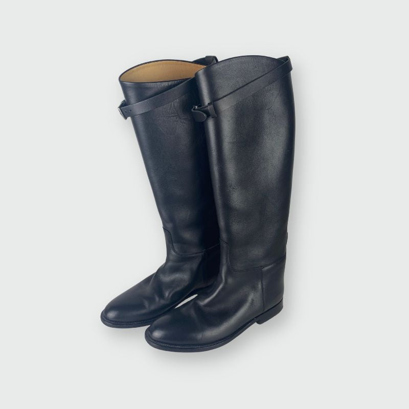Hermès Stiefel mit Schaftschnalle Schwarz