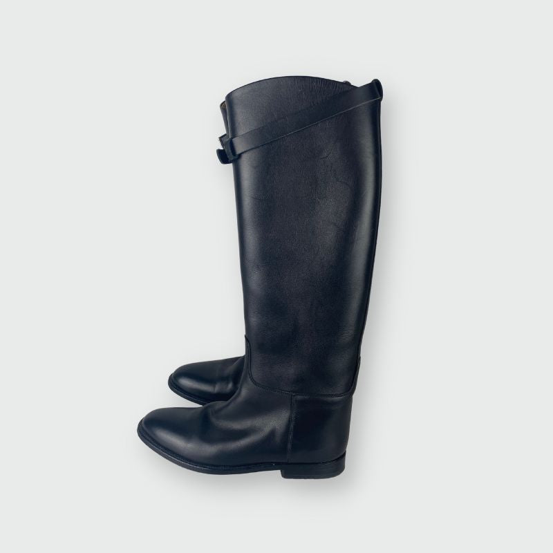 Hermès Stiefel mit Schaftschnalle Schwarz