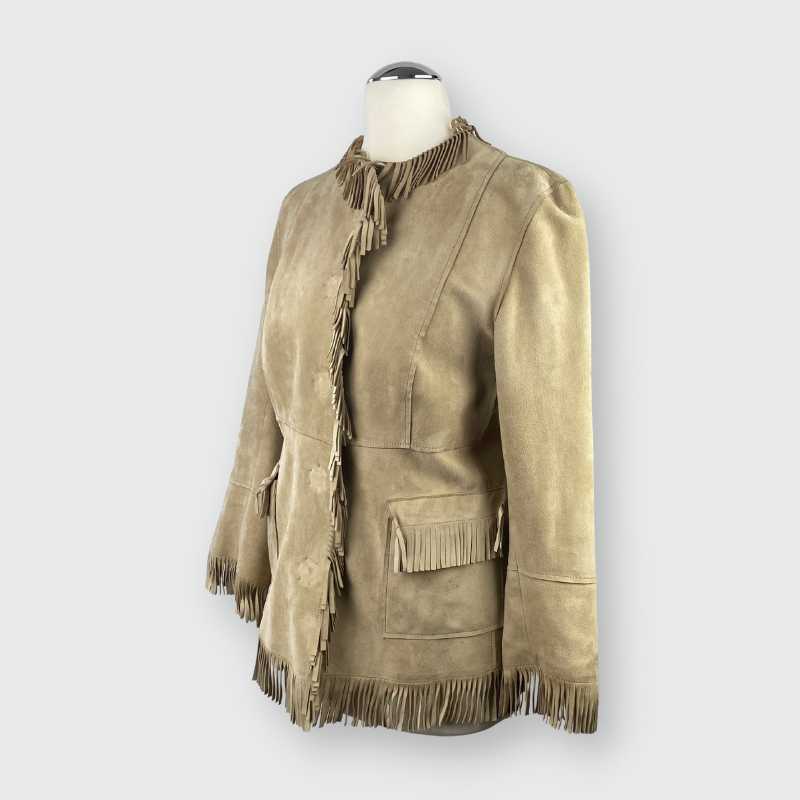 Dolce&Gabbana Lederjacke mit Fransen Sand