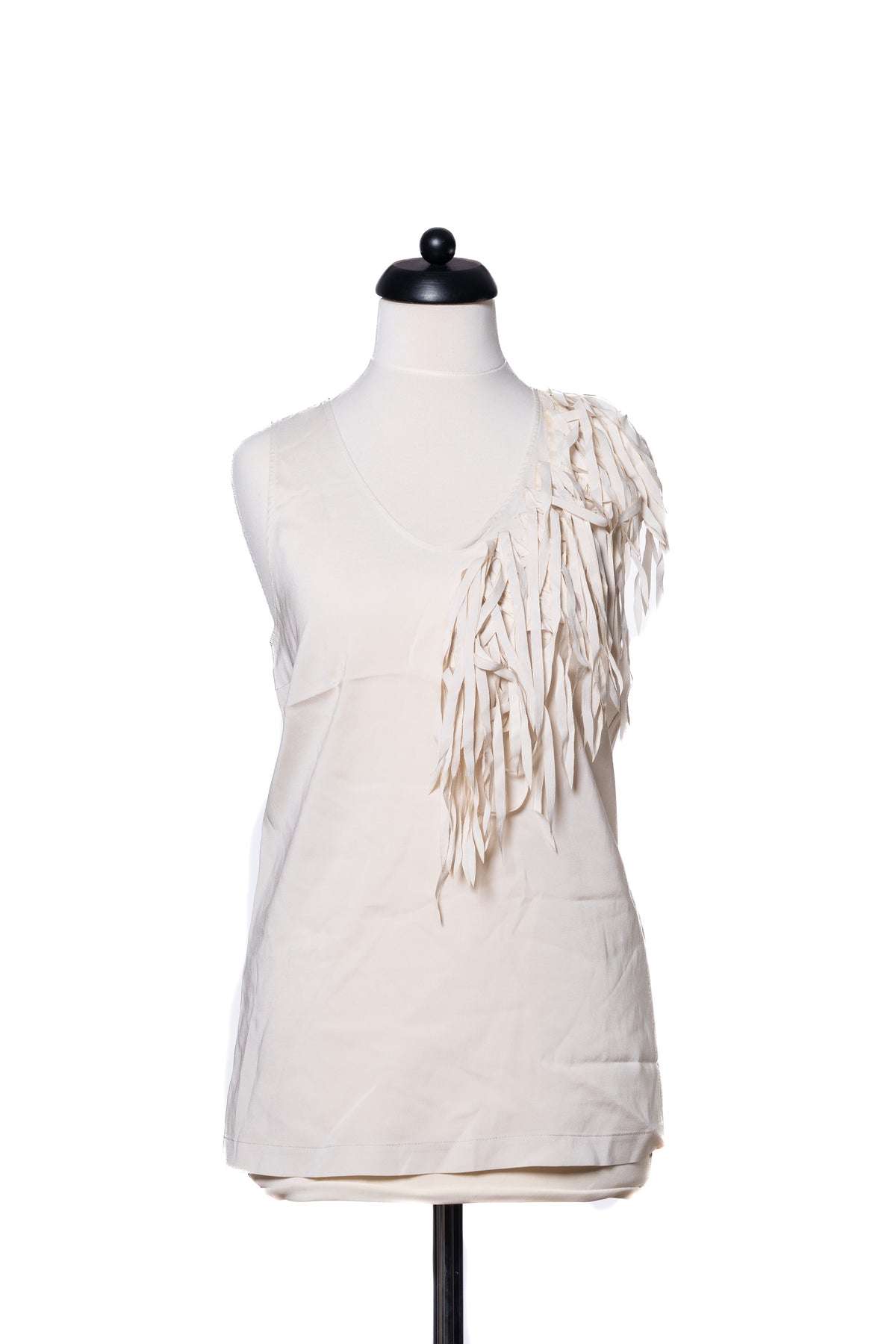 Brunello Cucinelli Seidentop mit Fransen Creme