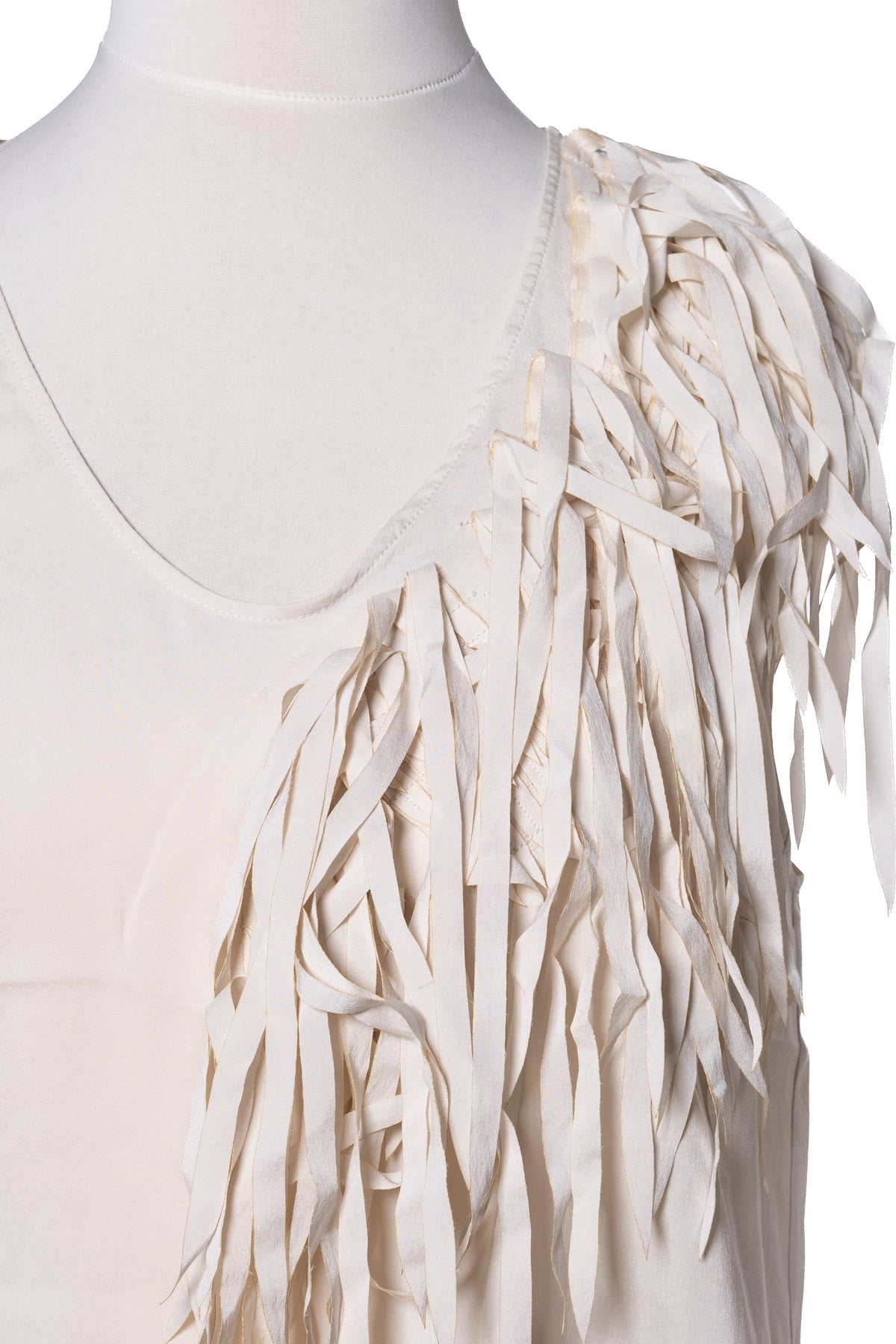 Brunello Cucinelli Seidentop mit Fransen Creme