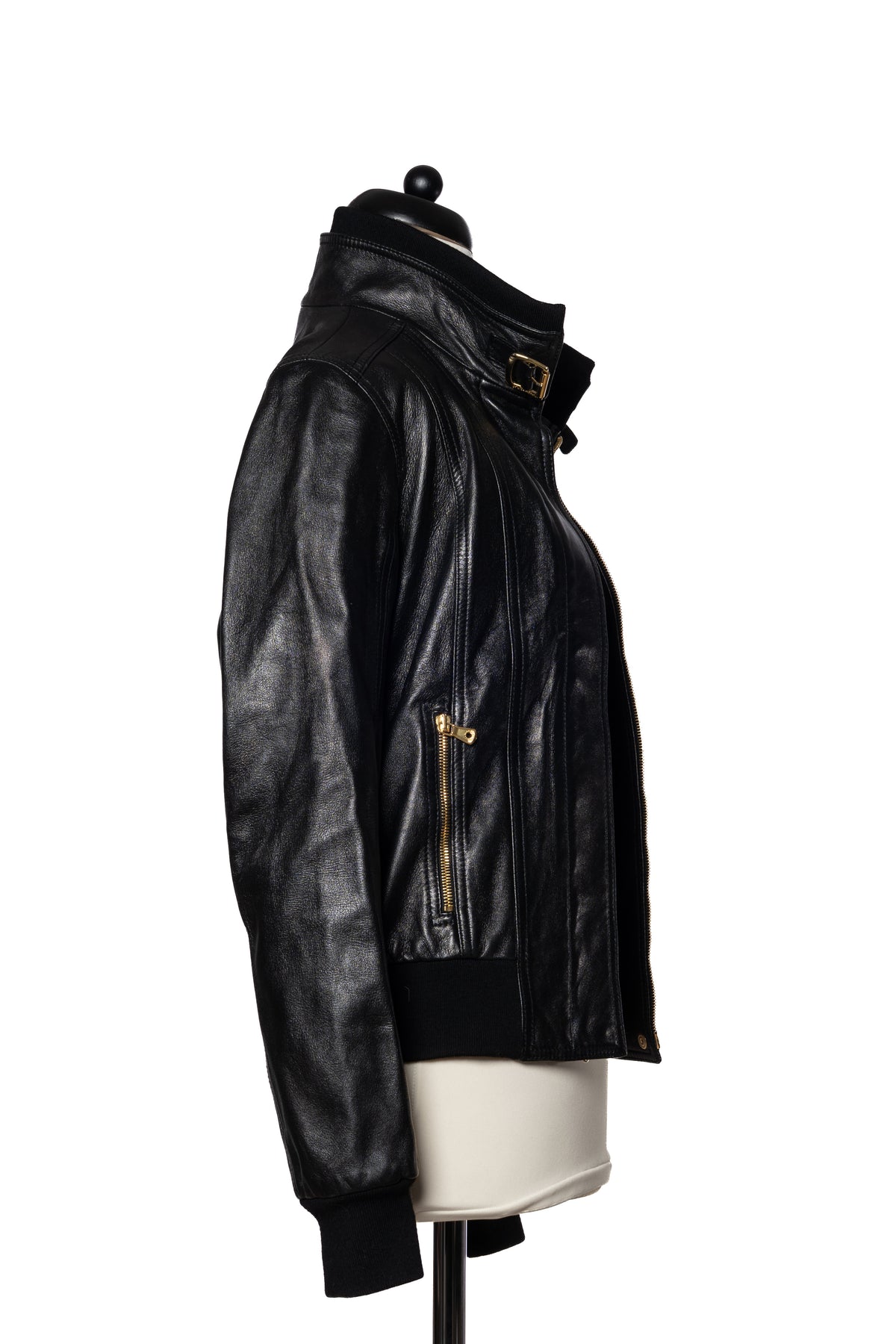 Dolce&Gabbana Lederjacke Schnallenkragen Schwarz