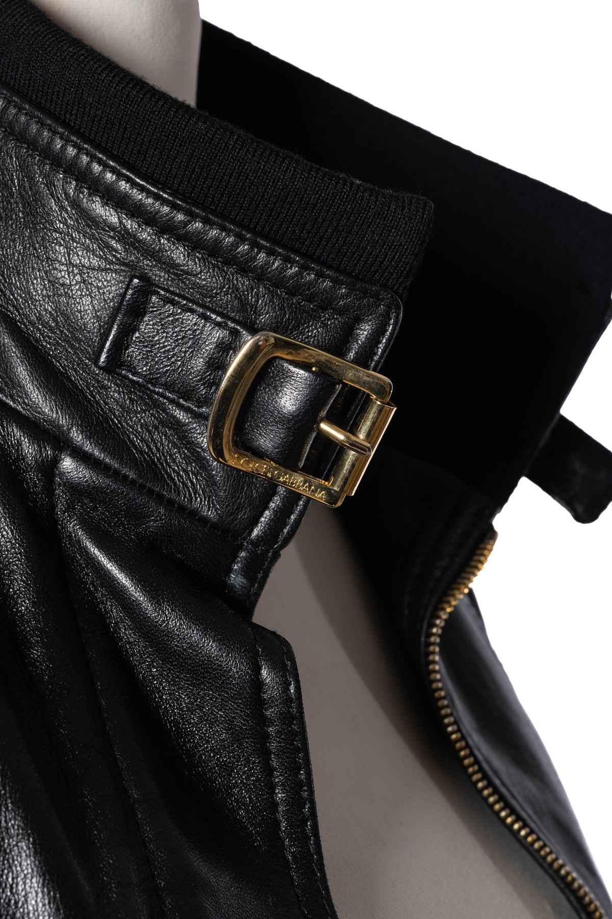 Dolce&Gabbana Lederjacke Schnallenkragen Schwarz