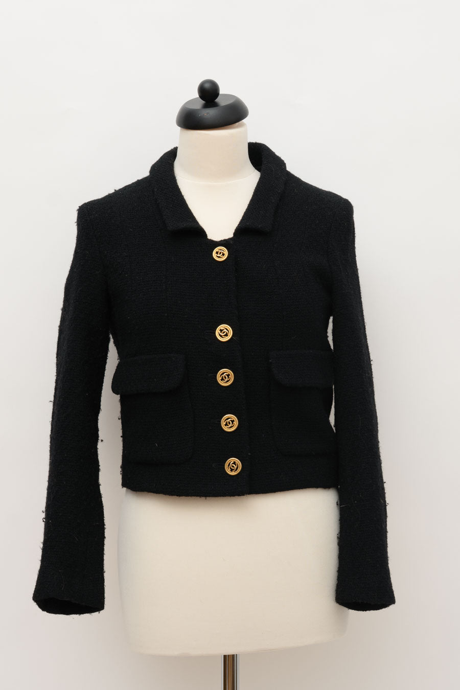 Chanel Tweed Jacke Cropped Schwarz