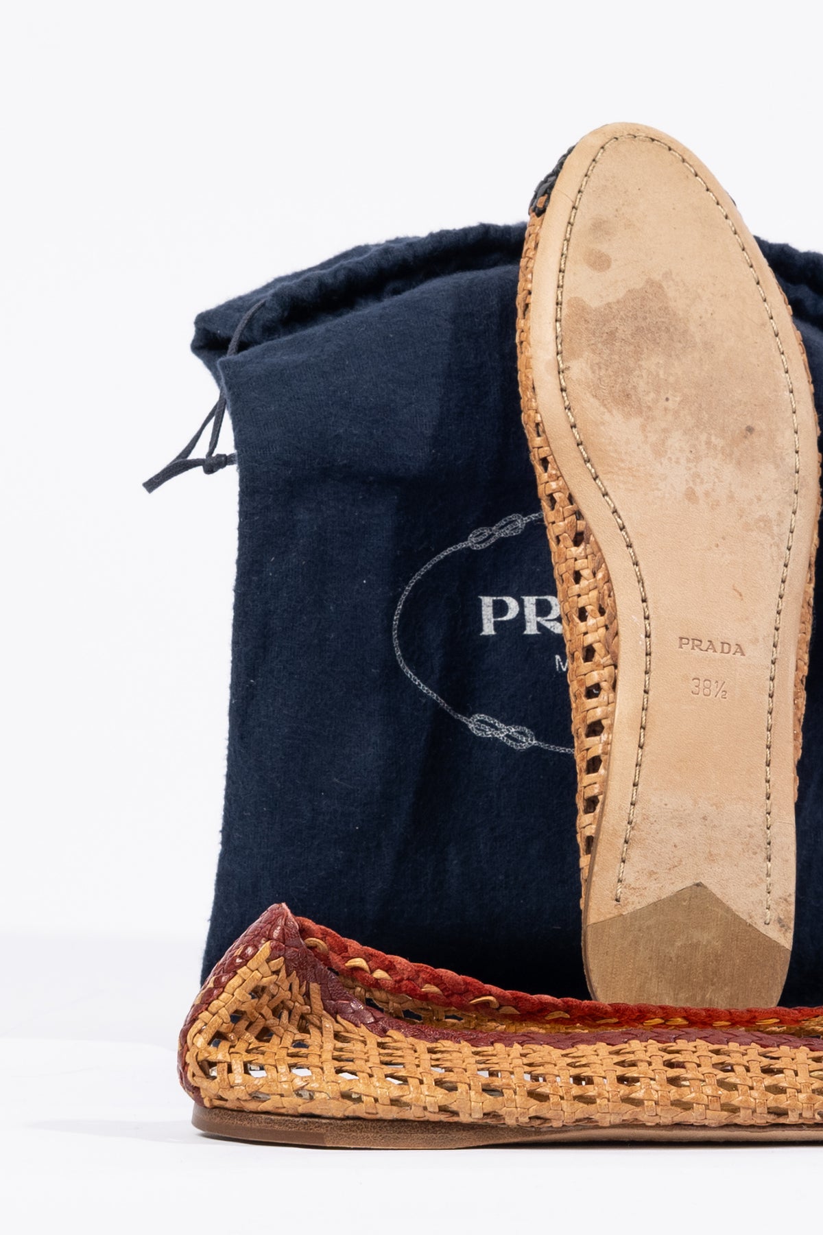 Prada Flechtballerina · Orange/Schwarz/Rot